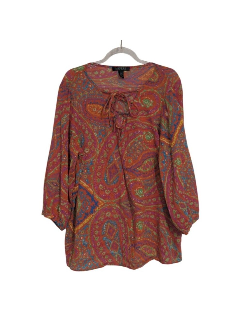 Lauren Ralph Lauren Paisley Shirt Womens Size Large Preppy Cotton Lightweight